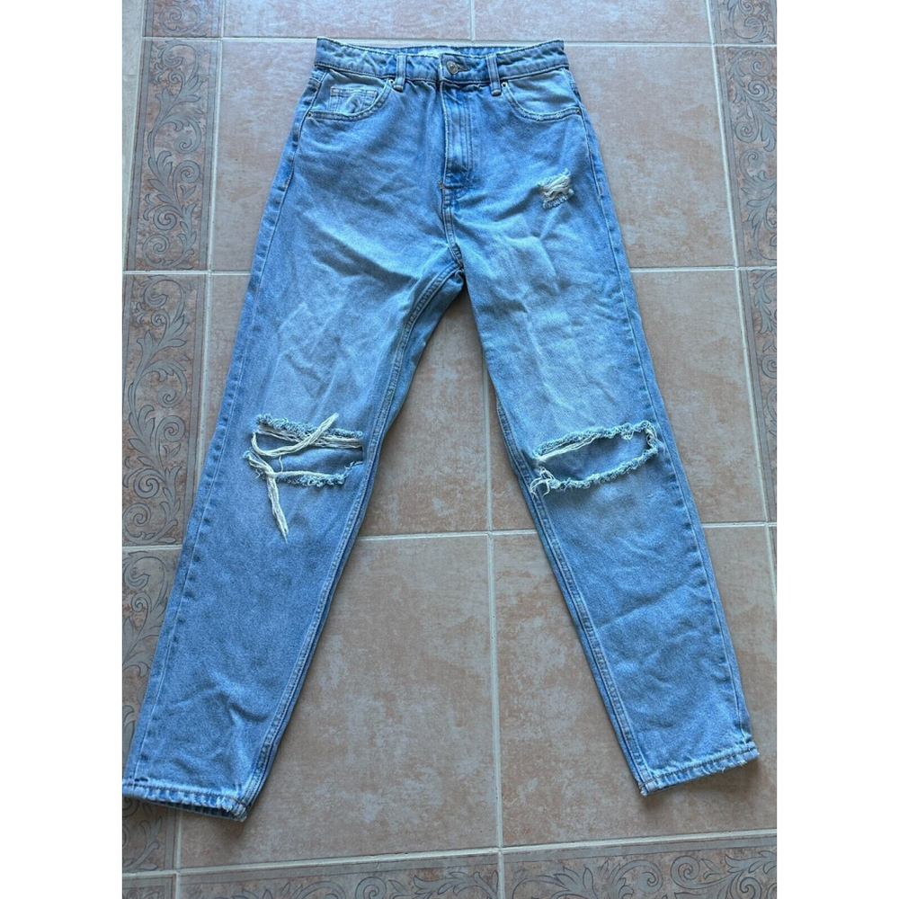 Zara‎ High Rise Mom Fit Distressed Jeans Women Size 2